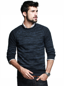 Pull en coton bleu avec tricot de col ras du cou