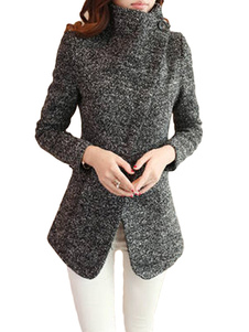 Manteau montant en polyester gris foncé à col montant