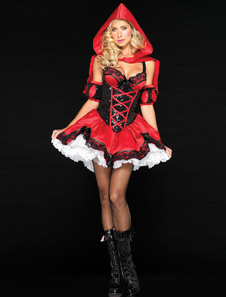 Costume Halloween rouge avec dentelle et noeud