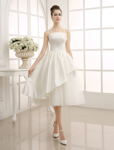 Robe mariée bustier ivoire à volants longueur mollet