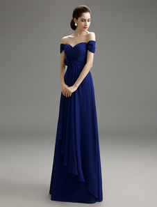 Robe demoiselle honneur maternité bleue royale hors de l'épaule