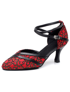 Chaussures de latine en tissu de terry rouge avec strass