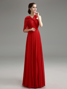 Robe mère de mariés en chiffon rouge à licou croisé