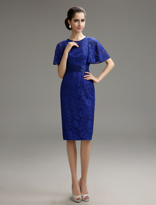 Robe mère de mariés en dentelle bleue royale avec applique