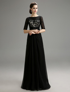 Robe mère de mariés en chiffon noir avec dentelle