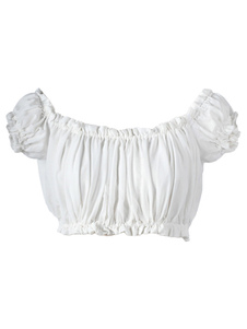 Blouse cropped en coton blanc unicolore plissé