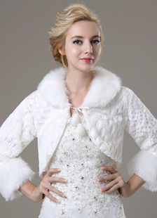 Boléro en fausse fourrure ivoire à manche longue