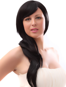 Perruque longue côté balayé Bangs