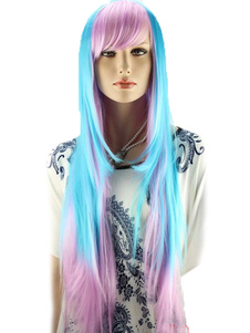 Split couleur côté balayé Bangs longue perruque