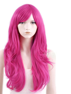 Rose rouge côté balayé Bangs longue perruque