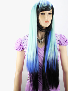 Multi couleur côté balayé Bangs fertilisants longue perruque