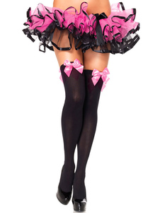 Bas noirs pour femme avec nœuds roses