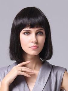 Perruques de cheveux humains tout droit longueur d'épaule