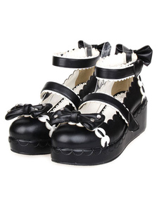 Sweet Lolita Shoes plateforme Ankle Strap s’incline Decor blanc Trim