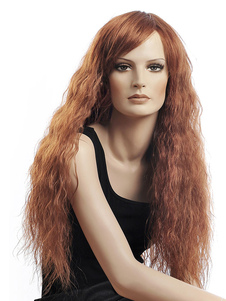 Perruque longue boucles côté balayé Bangs