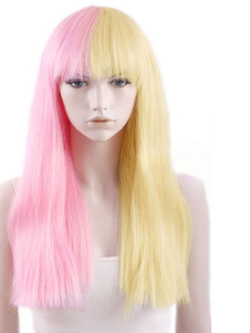 Perruque longue ligne droite or rose