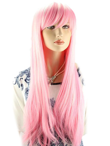 Côté balayé Bangs salon perruque longue