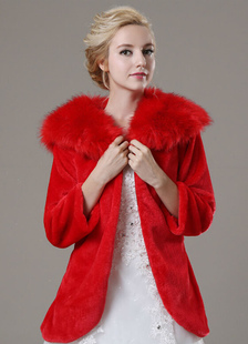Boléro de mariage long en fausse fourrure rouge