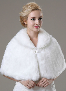 Boléro de mariage en fausse fourrure ivoire