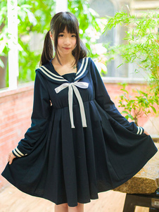 Robe lolita avec rayure et noeud de taille haute