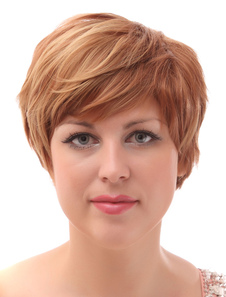 Bouclés côté balayé Bangs courte perruque