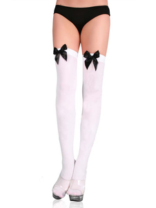 Bas blancs pour femme en lycra spandex avec nœuds