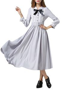 Robe longue en chiffon gris clair unicolore avec dentelle