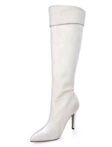 Bottes à talon aigu ivoire avec peluche intérieure