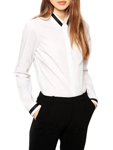 Blouse femme formel en coton blanc bicolore moulant