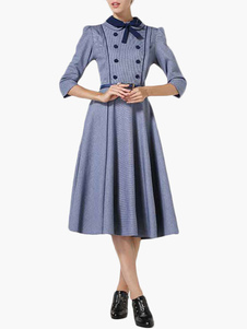 Robe longue grise unicolore moulantr avec col Peter Pan