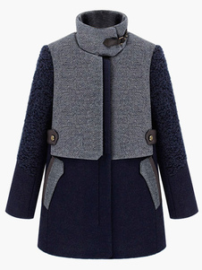 Manteau femme bicolore avec capuche de fourrure