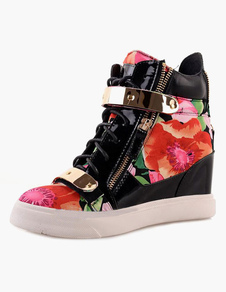 Sneakers en peau de vache multicolore imprimés fleuris
