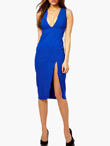 Robe bodycon fendue en coton mélangé effet décolleté