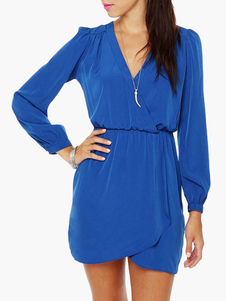 Robe patineuse en coton mélangé unicolore plissé à col V