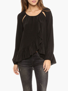 Chemisier asymétrique en coton noir unicolore à volants