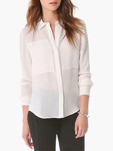 Blouse en brocart blanc unicolore à demi-transparence