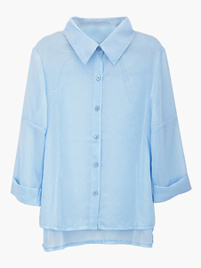 Blouse asymétrique syle boyish en coton mélangé bleu clair