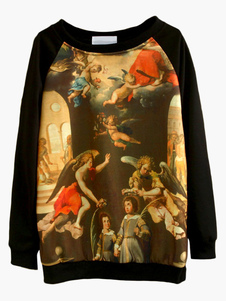 Sweat-shirt en polyester noir imprimé de peinture