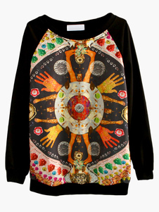 Sweat-shirt en polyester noir imprimé coloré