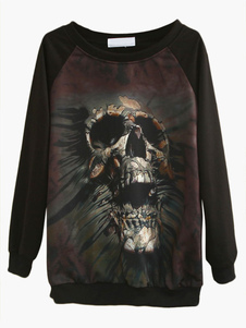 Sweat-shirt en polyester noir imprimé squelette