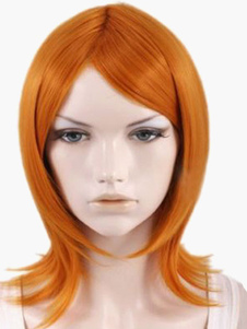 Perruque courte orange ébouriffée en fibre droite