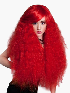 Perruque frisée longue rouge ébouriffée en fibre