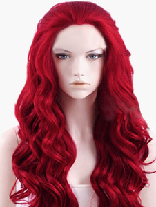 Perruque longue rouge en fibre boucles en spirale