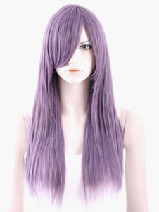 Perruque longue lilase en fibre droite avec frange oblique
