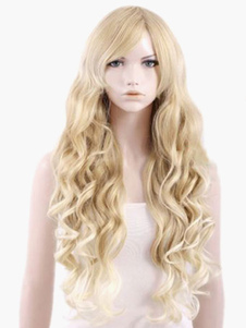 Perruque longue dorée claire ébouriffée en fibre frisée