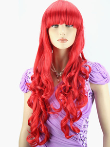 Perruque frisée longue ébouriffée en fibre avec frange droite