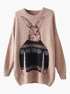 Pull féminin surdimensionné imprimé de lapin