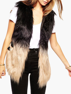 Gilet de fausse fourrure bicolore color-block