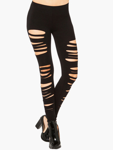Leggins noirs en polyester unicolore creusé