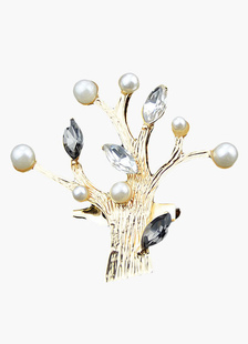 Broche or en forme d'arbre avec perles